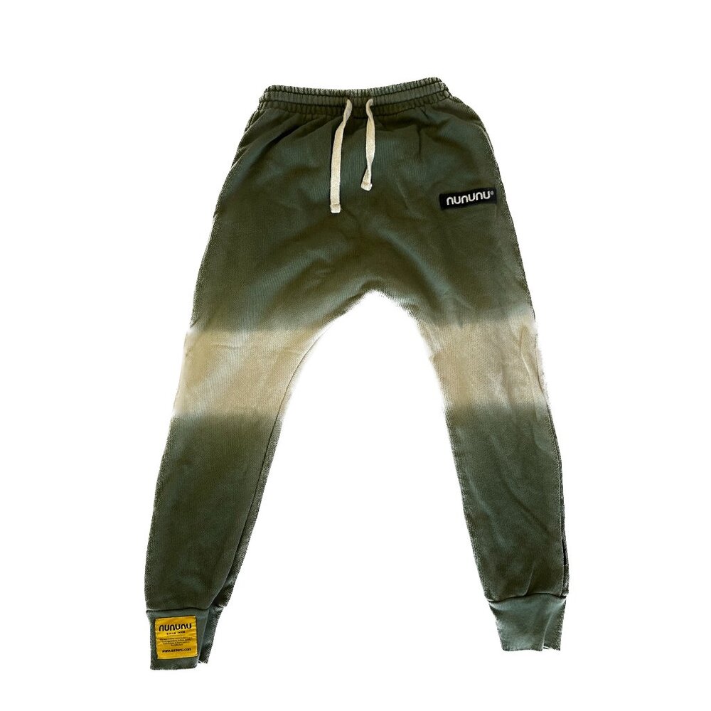 Nununu French Terry Dazed Dip Dye Baggy Pants in Tie Dye Dyed Olive Green 6 7